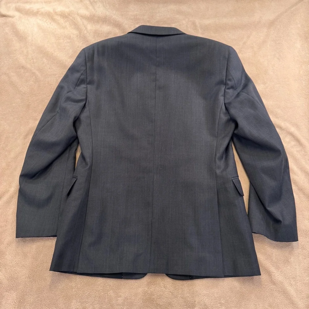 Tommy Hilfiger 100% Wool Blazer Charcoal Grey Windowpane Plaid Minimalist Sz 40R
